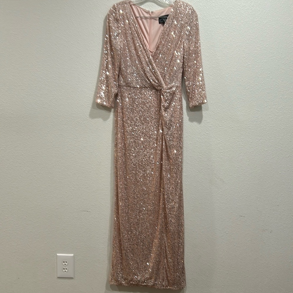 Alex Evenings Sequin Column Long Gown In Blush Pink Womens Size 6